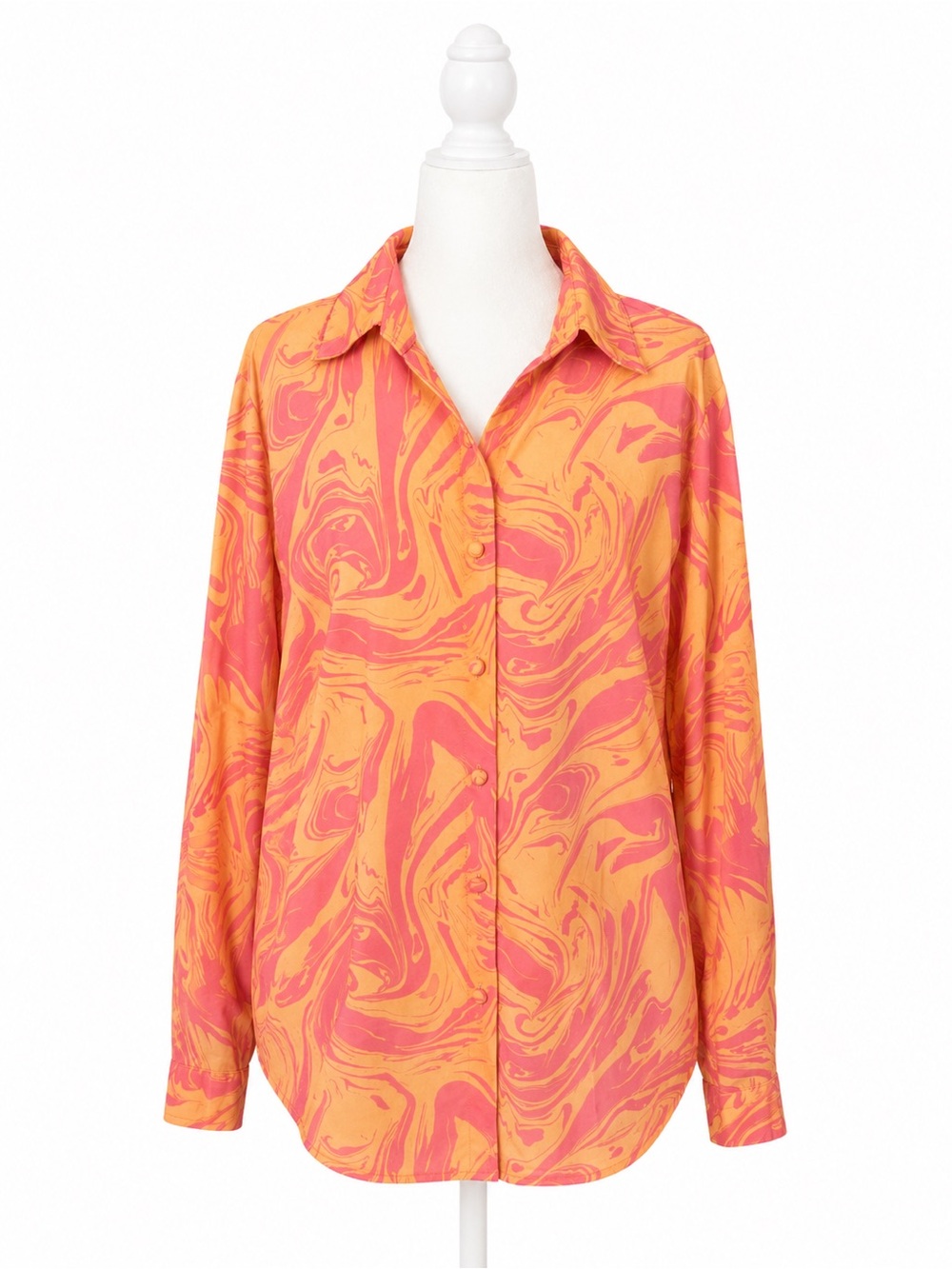 Princess Polly Marble Swirl Button Up Shirt Pink Orange Long Sleeve Blouse US 4
